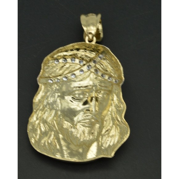 Real 10k Yellow Gold CZ 3D Big Jesus Head Pendant almost 2 .30" 8.9grams - Picture 3 of 6